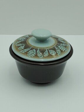 Franciscan Nut Tree Sugar Bowl with Lid Vintage Brown Tan Blue Lidded Dish